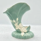 Weller Pottery Matte Green Wild Rose Cornucopia Vase Vintage