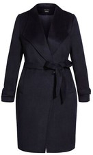 City Chic Nwt 14 So Sleek Navy Blue Coat Women's Winter Dark Blue Knee Length