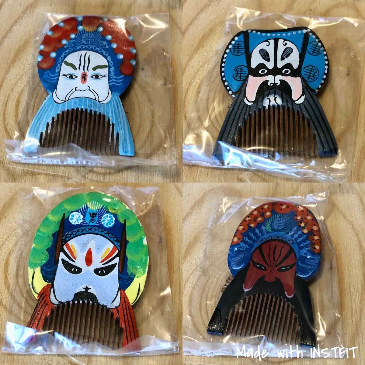 Changzhou comb factory vintage hand painted 4 pc set. Changzhou Comb Factory Vintage Wood Painted Combs Set of 4  main image 3