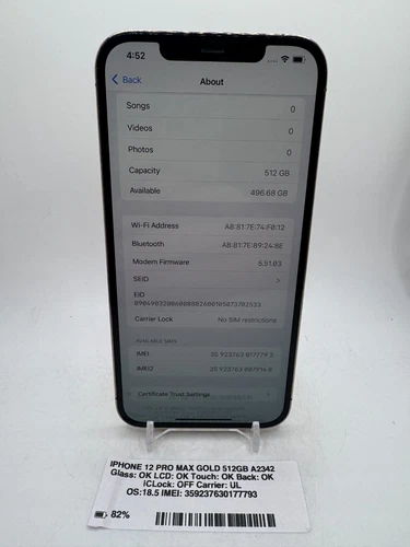 Apple iPhone 12 Pro Max - Gold - 512GB - (Unlocked) - A2342 - works great