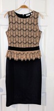 New York and Company Stretch Women's Black and Tan Lace Midi Dress Size 6