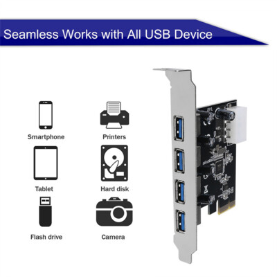 4-Port USB3.0 PCI-E Express Comtroller Expansion Card Adapter Up to 5Gbps For PC