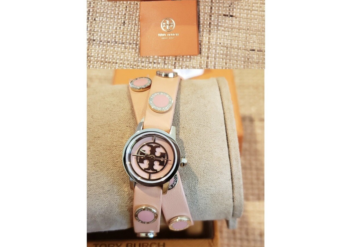 TORY BURCH REVA MINI STUDDED DOUBLE WRAP MELON LEATHER/ GOLD  display picture 3