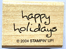 "HAPPY HOLIDAYS"  Generic All Holiday Wood Mounted Rubber Stamp
