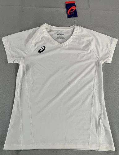 Asics Youth Volleyball Jersey L White Short Sleeve Spin Serve Tee 2054A016 - Picture 1 of 8