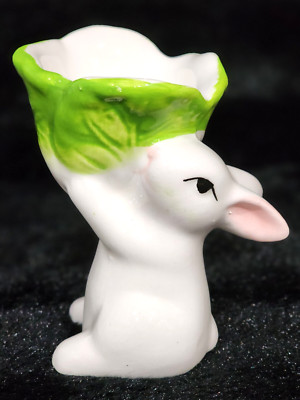 4 Easter Bunny Cabbage Easter Egg Cups 3.5'' Ceramic HTF Toothpicks Candles Boxed