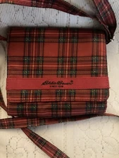 Eddie Bauer Red Plaid Wallet Crossbody Adjustable Strap