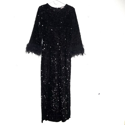 $898 Frances Valentine Regina Sequin Dress Size M Black Designer Holiday Party 