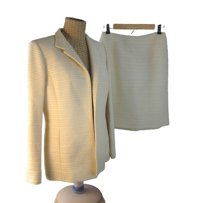 Linda Allard Ellen Tracy Women Petite 8 Cream Ivory Skirt Blazer Set Cotton Suit