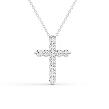 14K White Gold 1 Ctw Round Lab Grown Diamond 11 Stone Cross Pendant