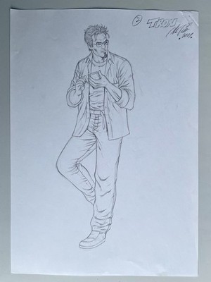 Al Rio Original Art Model Sheet Drawing 8.5x11 on Paper TRON Reporter Character