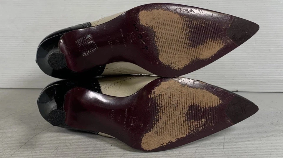 Botín para mujer Via Spiga Italy de cuero negro blanco punta con cordones al tobillo 6,5 M Foto 4 de 4