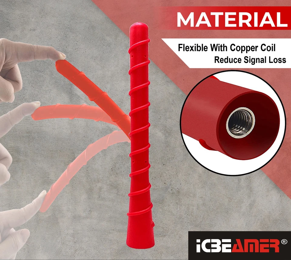 Antena espiral roja ICBEAMER 7 pulgadas para Jeep, RAM, camionetas Ford, Radio Boost Foto 3 de 4