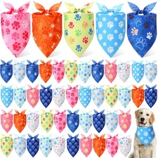 50 Pcs Paw Print Dog Bandanas Bulk for Dogs Soft Bibs Adjustable Triangle pet...