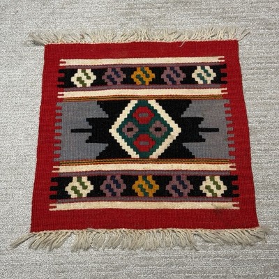 VINTAGE Woven Wool Native American Table Mats Rugs Southwestern Red Design