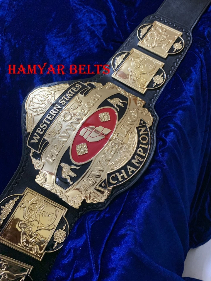 Cinturón de Campeonato NWA Western States, 4 mm de zinc, chapado en oro, correa de cuero de vaca Foto 4 de 4