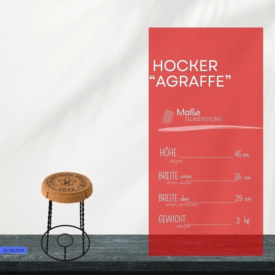 Hocker aus Kork und Metall Modell Agraffe - Bild 3 von 4