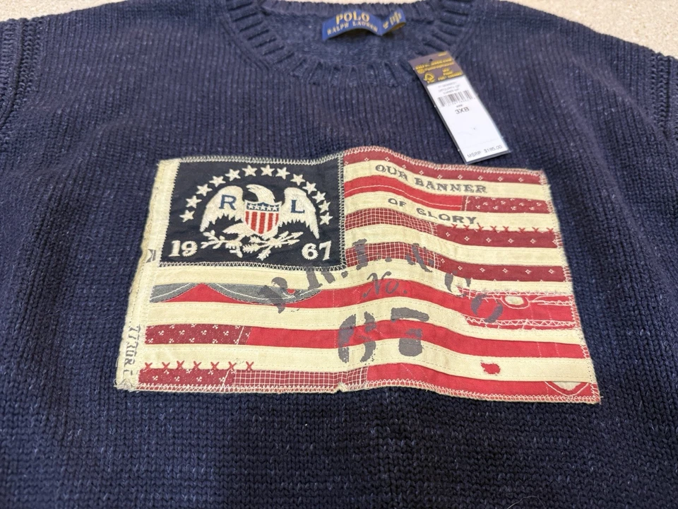 Suéter Polo Ralph Lauren Para Hombre Bandera Americana 1967 Bordado EE. UU. Tejido Talla 3xlb Foto 3 de 4