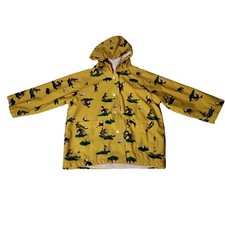 Curious George Kids Yellow Raincoat Hooded Monkey Print Jacket Sz 4T Unisex