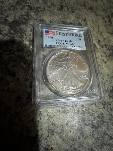 1990 American Silver Eagle First Strike MS 68 PCGS Flag Label Key Date