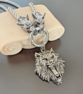 Viking Stainless Steel Wolf Head Necklace Heavy Gothic Punk Werewolf Pendant NEW