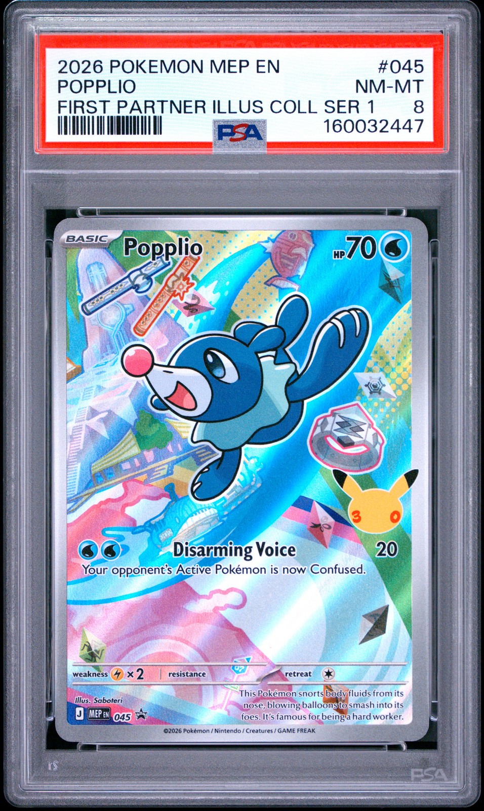2026 POKEMON MEP EN-ME BLACK STAR PROMO #045 POPPLIO PSA 8
