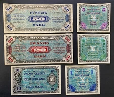 1944 Germany Allied Military Currency Set – ½ to 50 Mark – WWII Issue
