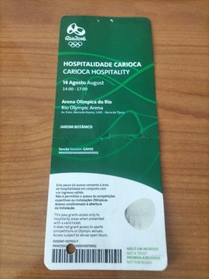 Used Ticket Olympic 14/08 2016 Rio Olympia Rio Olimpic Arena 