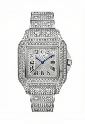 MENS Silver Tone Iced Out Square Watch Roman Dial Crystal  display picture 3