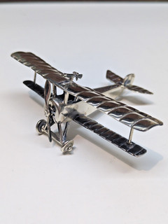SOLID SILVER 925 BI PLANE ROTATING PROPELLER AIRPLANE MODEL MINATURE DESK