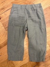 J Jill Pure Linen Cropped Pull On Pants Large Green Elastic Waist Wide Leg EUC