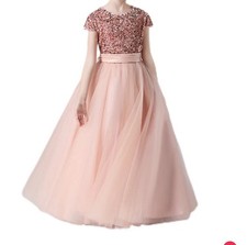 Girls Long Pink Sequin Dress