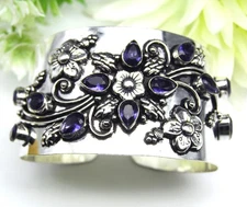Blue Tanzanite Gemstone 925 Sterling Silver Jewelry Cuff Bracelet Adjustable"