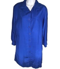 Vintage 80s Cobalt Royal Blue 100% Pure Silk Shirt Dress | Indie Sleaze Y2K 12P