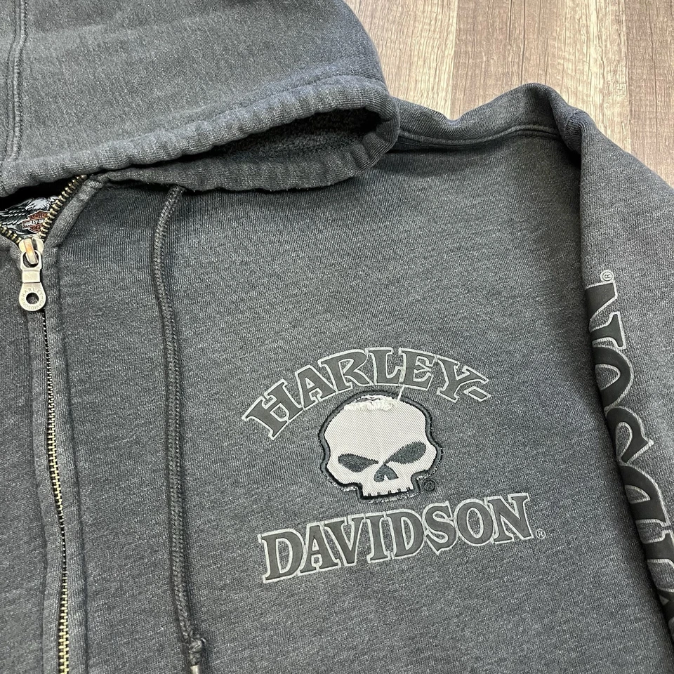 Y2K HARLEY DAVIDSON GREY FULL ZIP HOODIE SWEATSHIRT SZ 4XL MOTORCYCLE SKULL H3 - Image 4 of 4
