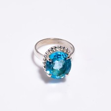 Swiss Topaz Gemstone Statement Vintage Blue Ring Size 925 Sterling Silver