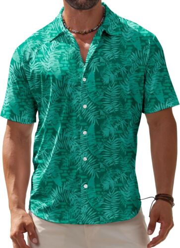 Men's Hawaiian Shirt Wrinkle-Free Short Sleeve Button-Down Floral Beach Shirt - Picture 44 of 45