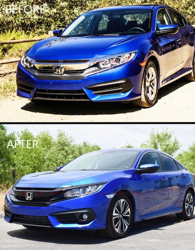 FOR 2016-21 HONDA CIVIC 10TH GEN PAINTED BLK RS STYLE FRONT HOOD GRILL + EYE LID - Picture 6 of 6