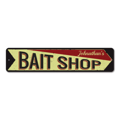 Bait Shop Sign, Personalized Directional Arrow Sign, Metal Lake - Aluminum