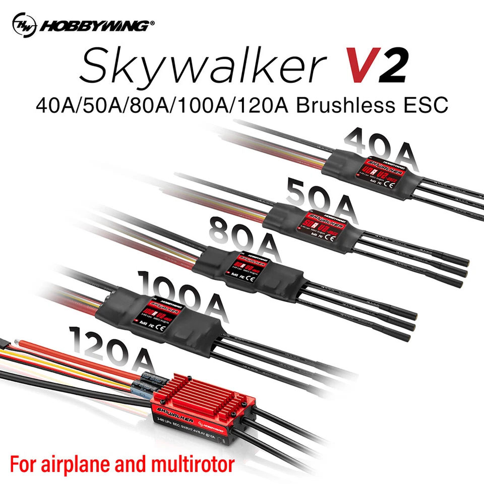 Hobbywing Skywalker 40A 50A 80A 100A Brushless ESC Reverse Break For Fixed Wing - Image 3 of 4