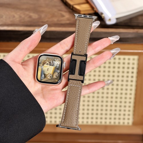 Apple Watch S10 H-Boucle Magnétique 41mm 46mm Bracelet Sport Litchi Cuir - Photo 21 sur 21