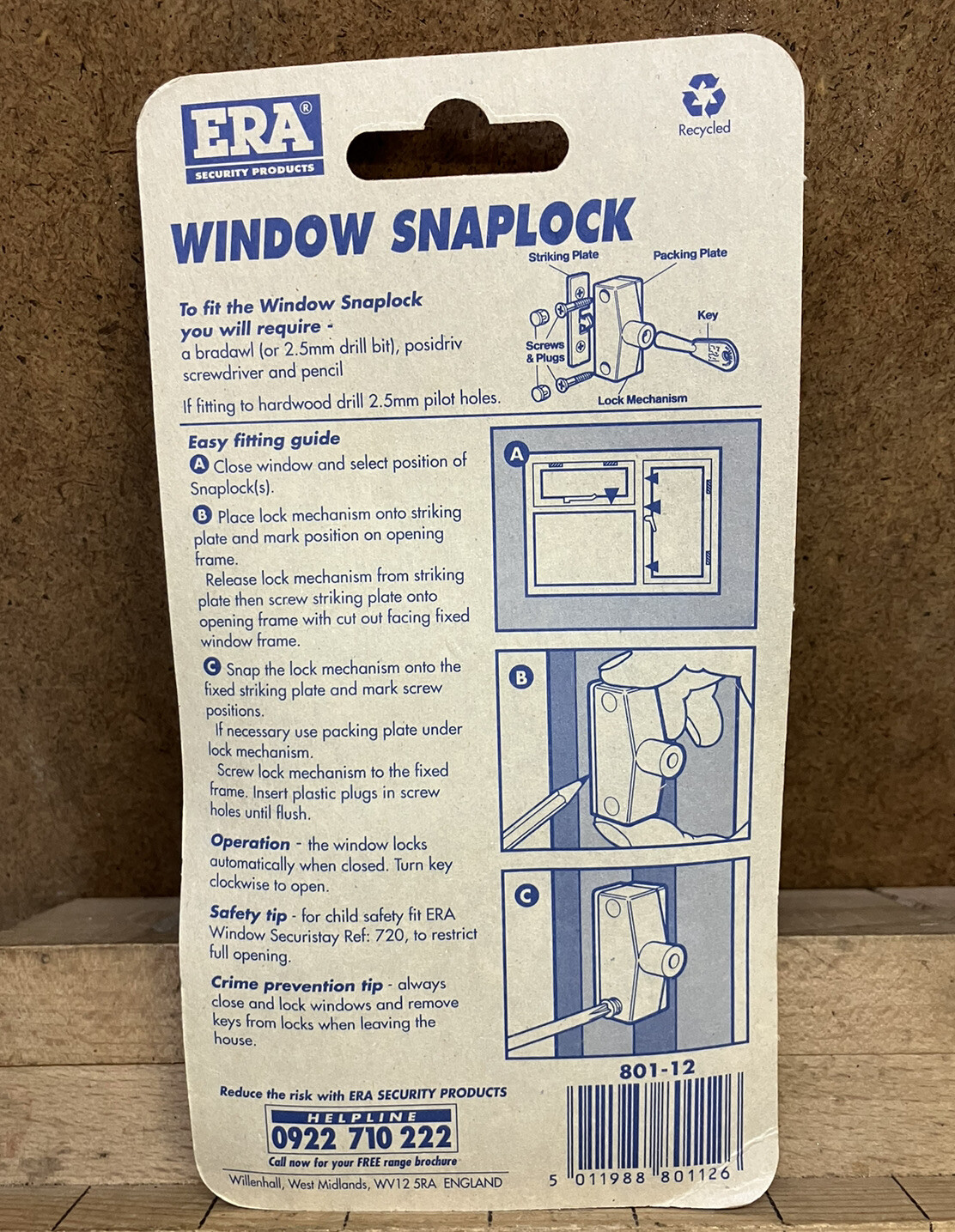 ERA Snaplock & Key Wooden Window Hinged Security Casement White 80112