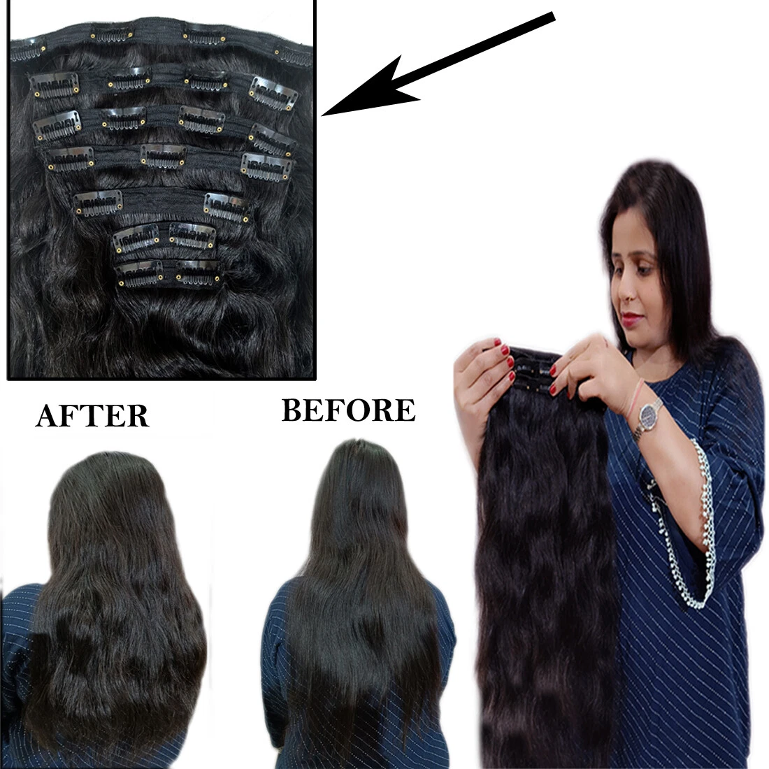 7PCS Clip In Hair Extensions Human Hair Natural Black Full Head
Opens in a new window or tab