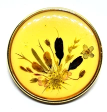 Vintage Gilt Metal Hand Crafted Australian Dried Pressed Flowers Brooch