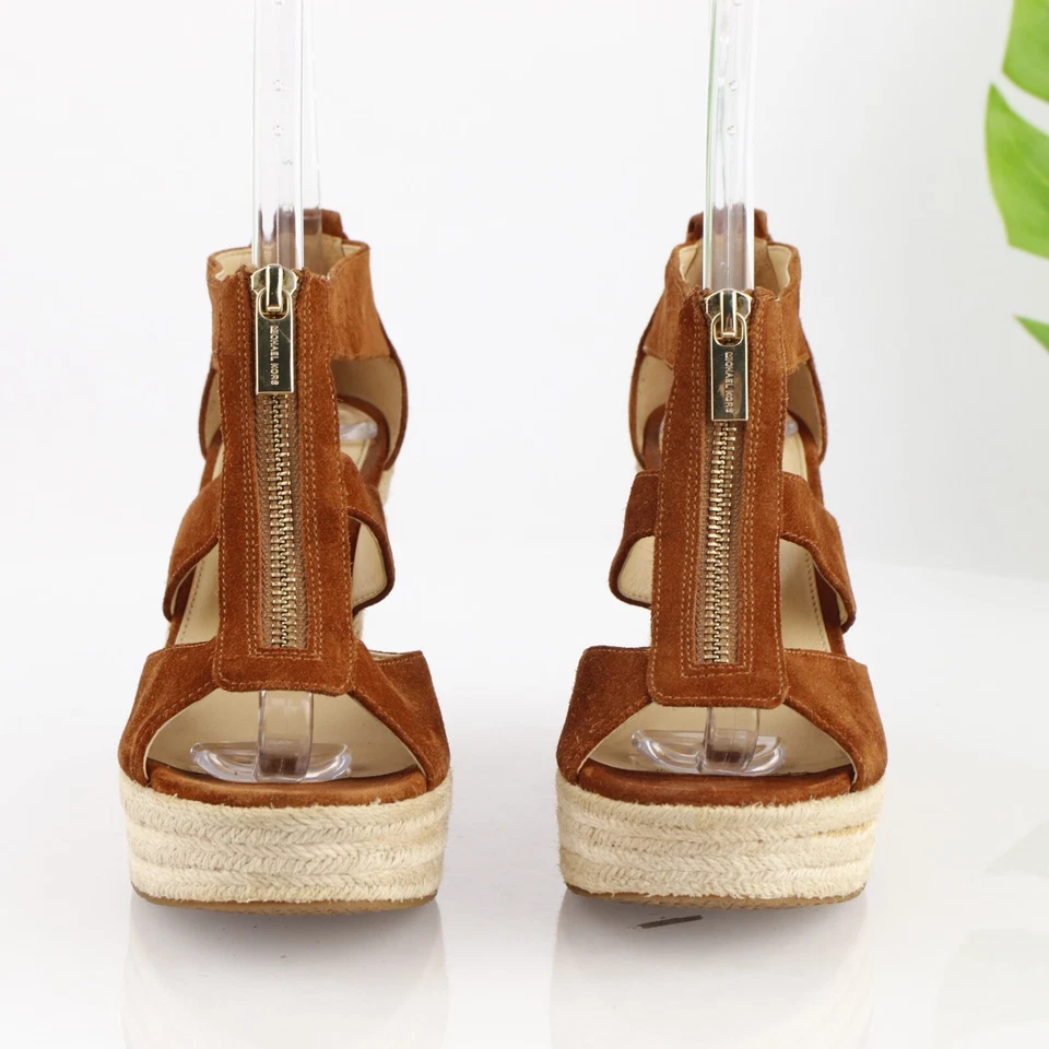 Michael Kors Mujer Damita Sandalia Talla 6 Marrón Cuña Plataforma Alpargata Cremallera Foto 2 de 4