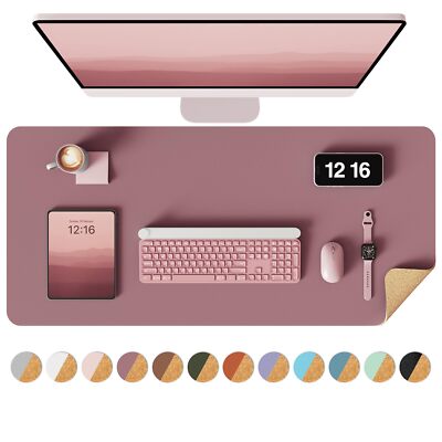 Double-Sided Desk Pad 31.5''x15.7''Leather Desk Mat Eco Cork Desk Pad Protector...
