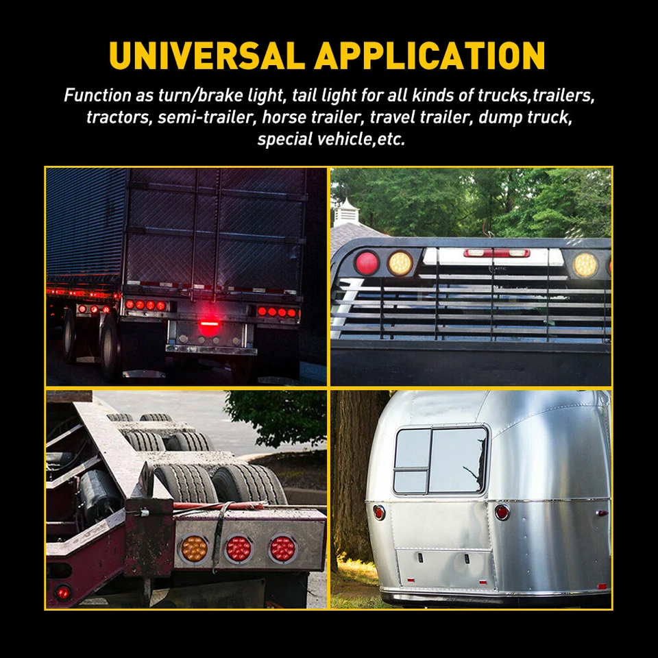 2 pares de luces de freno traseras redondas 12 LED rojas de 4 pulgadas 12 V para remolque de camión Foto 3 de 4