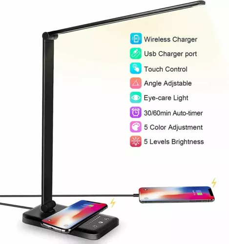 5 Level Dimmable Touch LED Table Lamp Bedside Study Reading Desk Light USB Cable - Picture 3 of 12