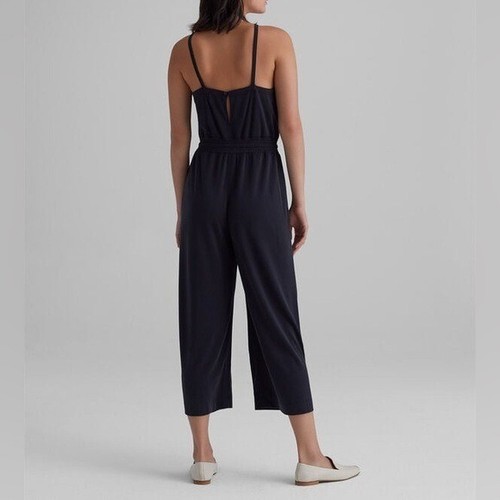 NWT Club Monaco Elasticated Jumpsuit Wide Leg Cropped High Neck In Black Size L - Picture 2 of 13