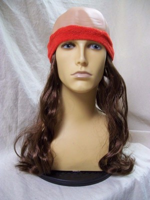 Funny Low Impact Wig Bald Cap Long Hair Sweatband 70s 80s Guy